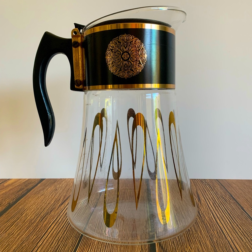 Vintage David Douglas Coffee Carafe Pit 8 Cups/44oz, MCM Atomic Gold Flameproof